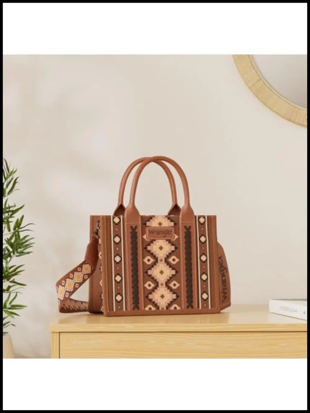 Boho Aztec Print Tote Bag with Guitar Strap